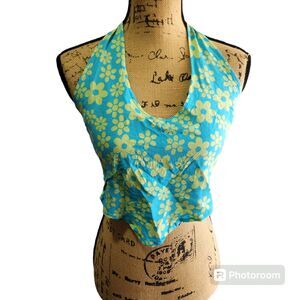 Self Esteem Halter Top Womens SZ Medium Hippie Bold Wacky 60s Y2K Smocked Baddie